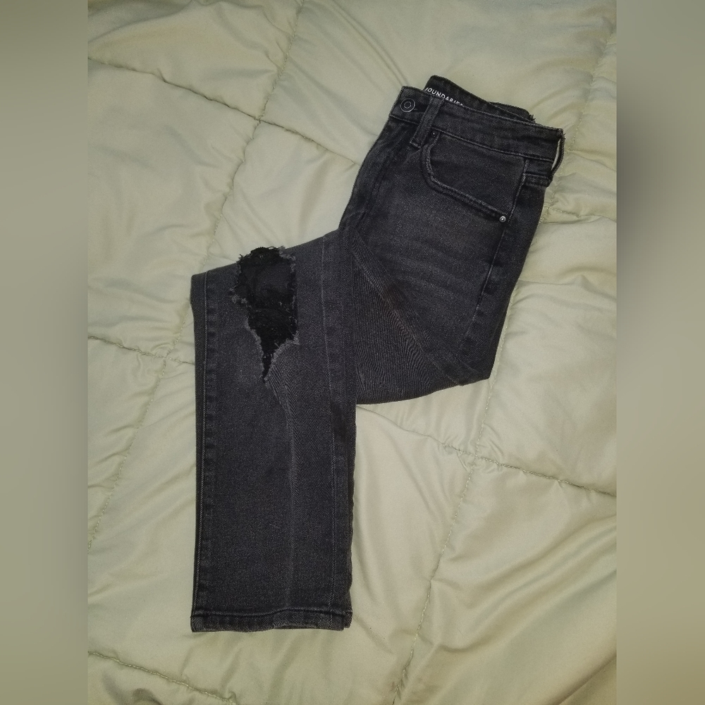 Womens Black Distressed Straight Leg Jeans